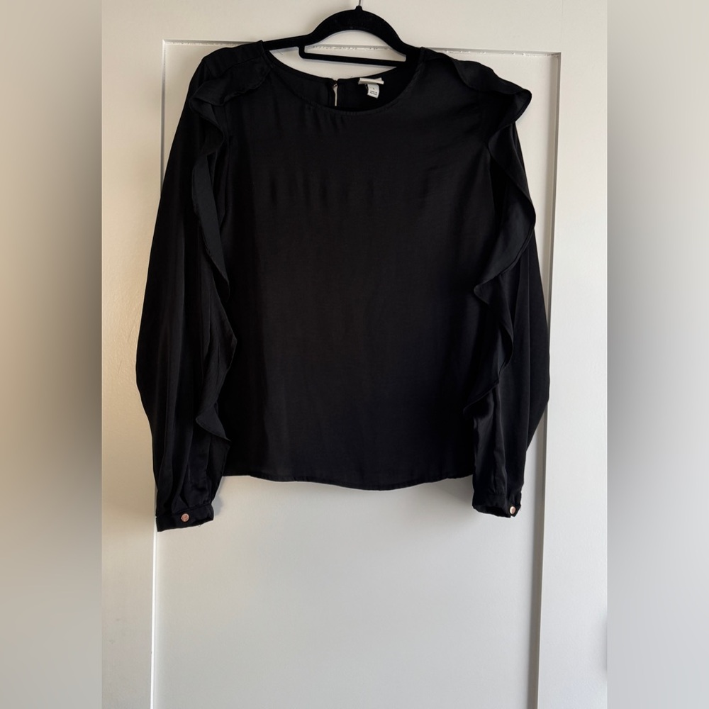 A New Day by Target Womens Black Ruffle Long Sleeve Blouse Size Large